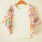 Printed Round Neck Flutter Sleeve Blouse