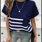 Devine Striped Round Neck Short Sleeve Sweater