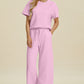 Double Take Full Size Texture Round Neck Short Sleeve Top and Pants Set