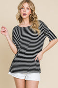 BOMBOM Striped Round Neck T-Shirt *