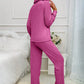Drawstring Half Button Hooded Top and Ribbed Pants Set