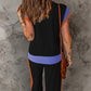 Contrast Round Neck Top and Pants Set