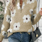 Full Size Flower Half Zip Long Sleeve Sweater