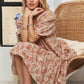 ADORA Floral Square Neck Puff Sleeve Dress