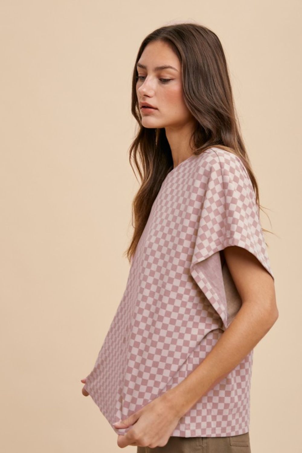 Annie Wear Checkered Round Neck Short Sleeve T-Shirt *