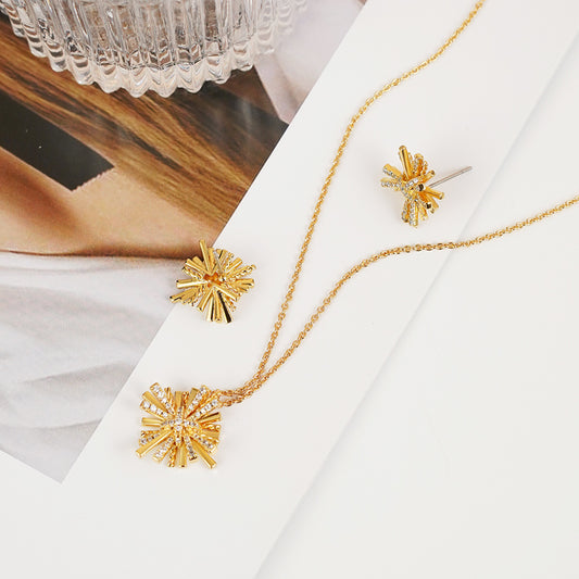 Halo Crown Jewelry Starburst Gold-Plated Earrings and Necklace Set