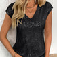 Sequin V-Neck Cap Sleeve Top
