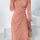 Full Size Printed Surplice Long Sleeve Midi Dress