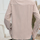 Pocketed Striped Collared Neck Long Sleeve Shirt
