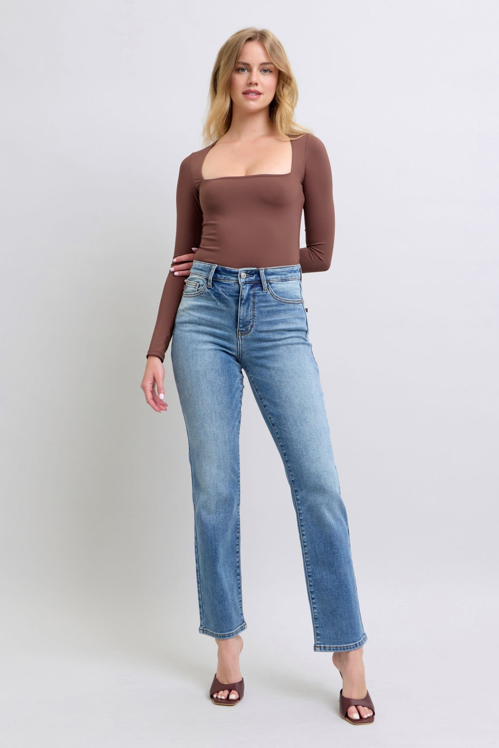Judy Blue Full Size Wash Thermal Straight Jeans with Pockets *