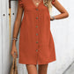 Full Size Button Up V-Neck Cap Sleeve Mini Dress