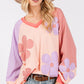SAGE + FIG Full Size Daisy Applique Patch Color Block Long Sleeve Top