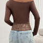 Single Shoulder Long Sleeve Lace T-Shirt