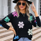 Flower Round Neck Long Sleeve Sweater