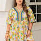 Plus Size Printed V-Neck Half Sleeve Mini Dress