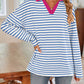 Lovelet Striped Johnny Collar Long Sleeve T-Shirt