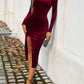 Split Square Neck Long Sleeve Midi Dress