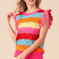 BiBi Pointelle Striped Ruffled Knit Top - Brand BiBi