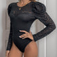 Perfee Lace Round Neck Puff Sleeve Bodysuit