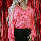 Coral Ditsy Floral Collared Neck Shirt