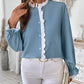 Perfee Lace Detail Button Down Long Sleeve Shirt
