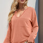 Double Take Striped Notched Long Sleeve T-Shirt