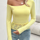 Single Shoulder Long Sleeve Lace T-Shirt