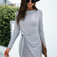 Tied Round Neck Long Sleeve Mini Dress