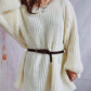 Boat Neck Long Sleeve Sweater with Belt