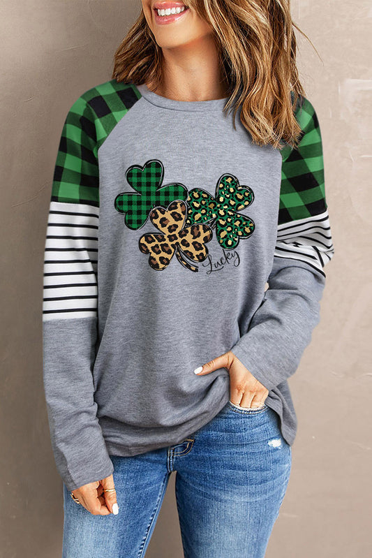 Full Size Lucky Clover Raglan Sleeve Sweatshirt