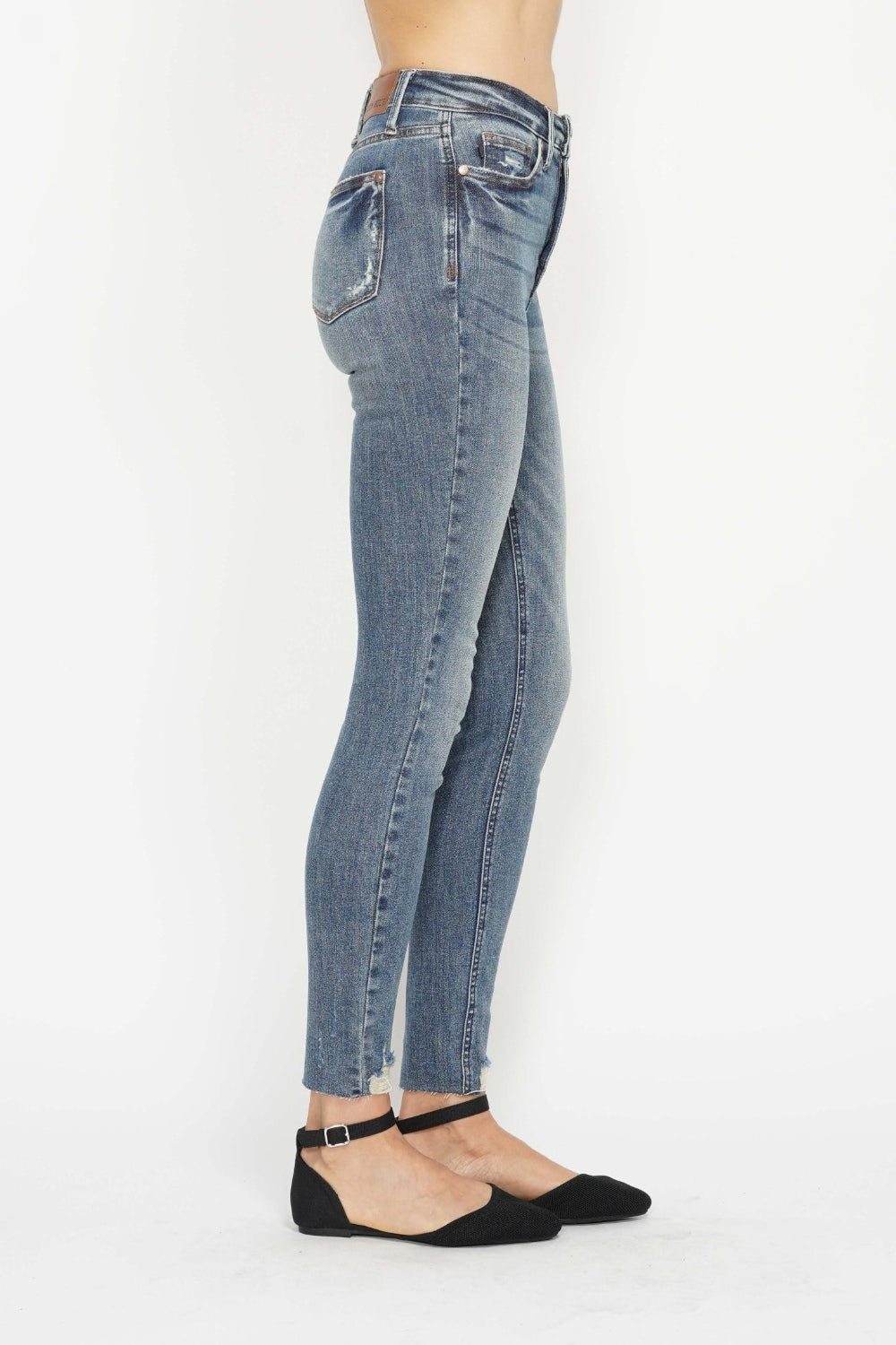 Judy Blue Full Size Tummy Control Vintage Wash Hem Destroy Skinny Jeans *