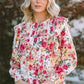 Floral Round Neck Smocked Blouse