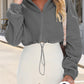 Drawstring Zip Up Dropped Shoulder Outerwear Jacket