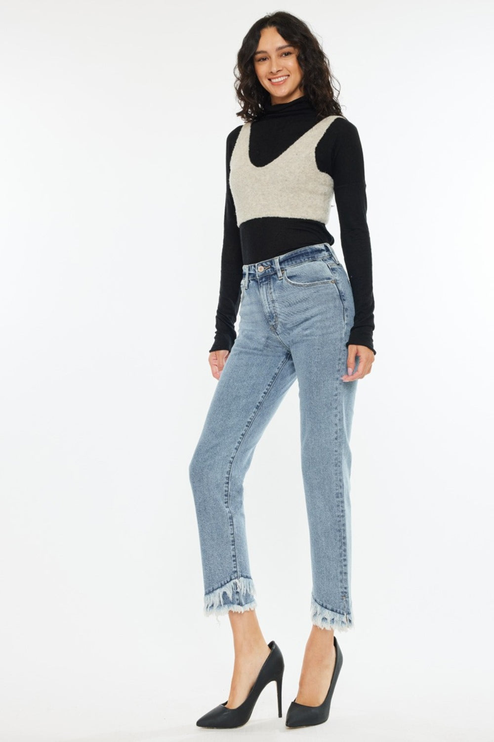 Kancan Raw Hem High Rise Straight Jeans *