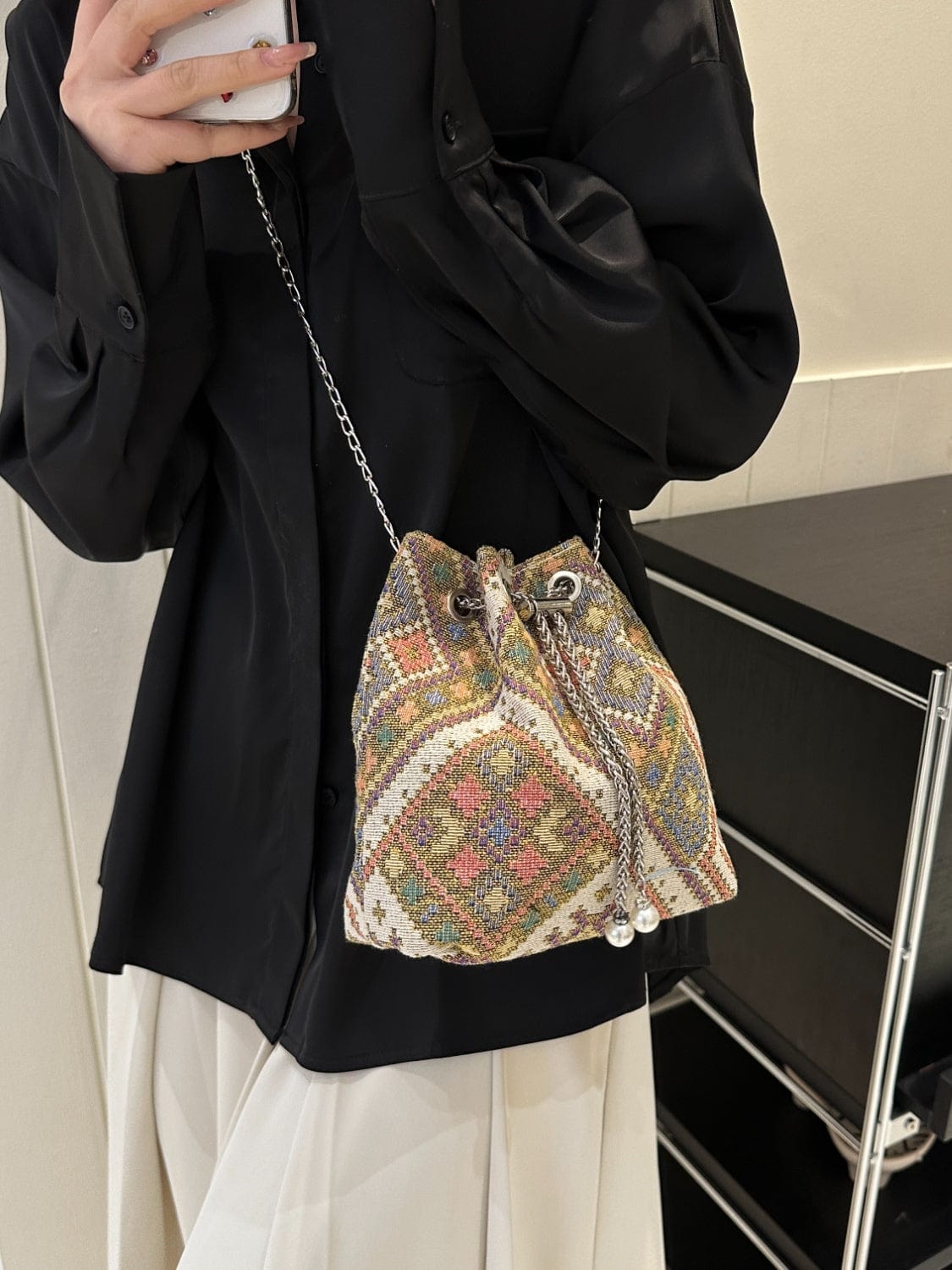 Lily & Luna Printed Chain Bucket Bag