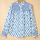 Frill Printed Button Up Long Sleeve Shirt