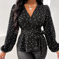 Heart Print Surplice Balloon Sleeve Blouse