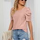 Eyelet Puff Sleeve Round Neck Blouse