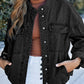 Drawstring Snap Down Denim Jacket with Chest Pockets