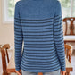 Quarter Button Striped Round Neck Long Sleeve T-Shirt