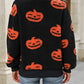Fuzzy Pumpkin Round Neck Dropped Shoulder Sweater