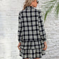 Ruffle Hem Plaid Button Down Long Sleeve Dress