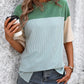 Full Size Color Block Round Neck Half Sleeve T-Shirt