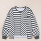 Checker & Stripes Round Neck Long Sleeve Blouse