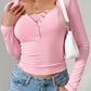 Devine Square Neck Half Snap Long Sleeve T-Shirt