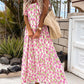Ruffled Printed Cap Sleeve Midi Dress
