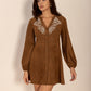Notched Button Down Long Sleeve Mini Dress