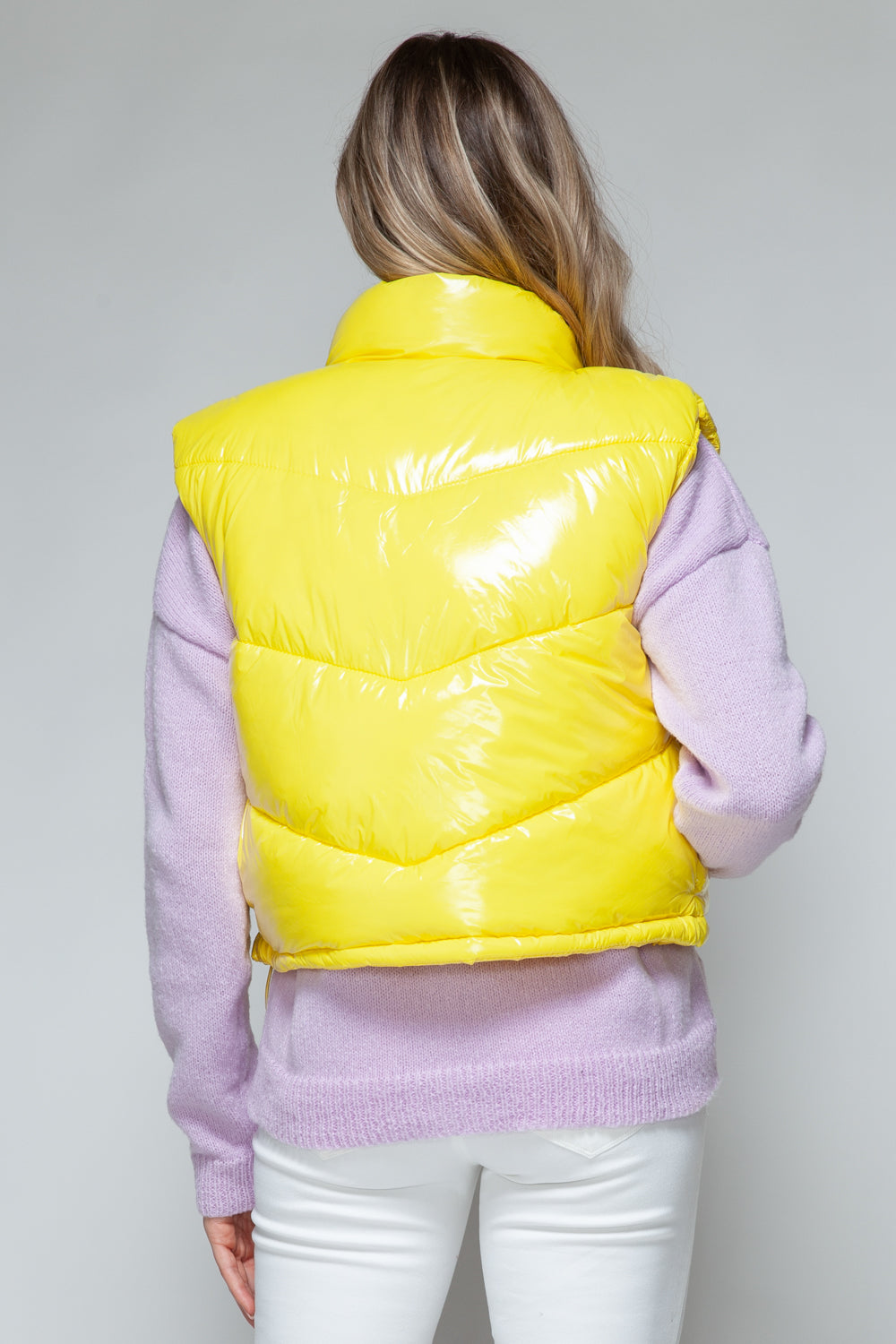 Snobbish Zip Up Turtleneck Shiny Quilted Vest *