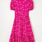 Drawstring Printed Short Sleeve Midi Dress