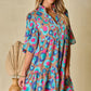 Notched Balloon Sleeve Mini Dress